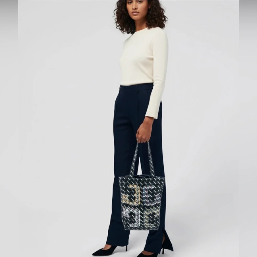 Tory Burch Curly Ribbon & Swan Reversible Cotton Canvas Tote | NIP